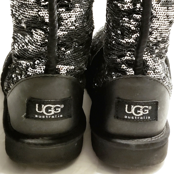 UGG Sequin Sparkling Black Silver Classic Short Boots Sz 9 - Picture 7 of 9